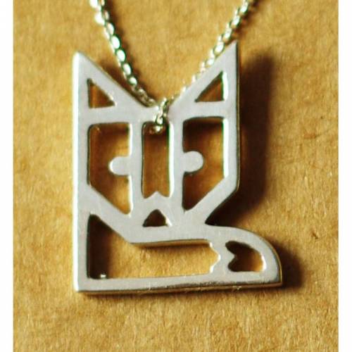 Fuchs Anhänger 25mm, 925er Silber Schmuck. Vergoldeter abstrakter Fuchs Wireframe