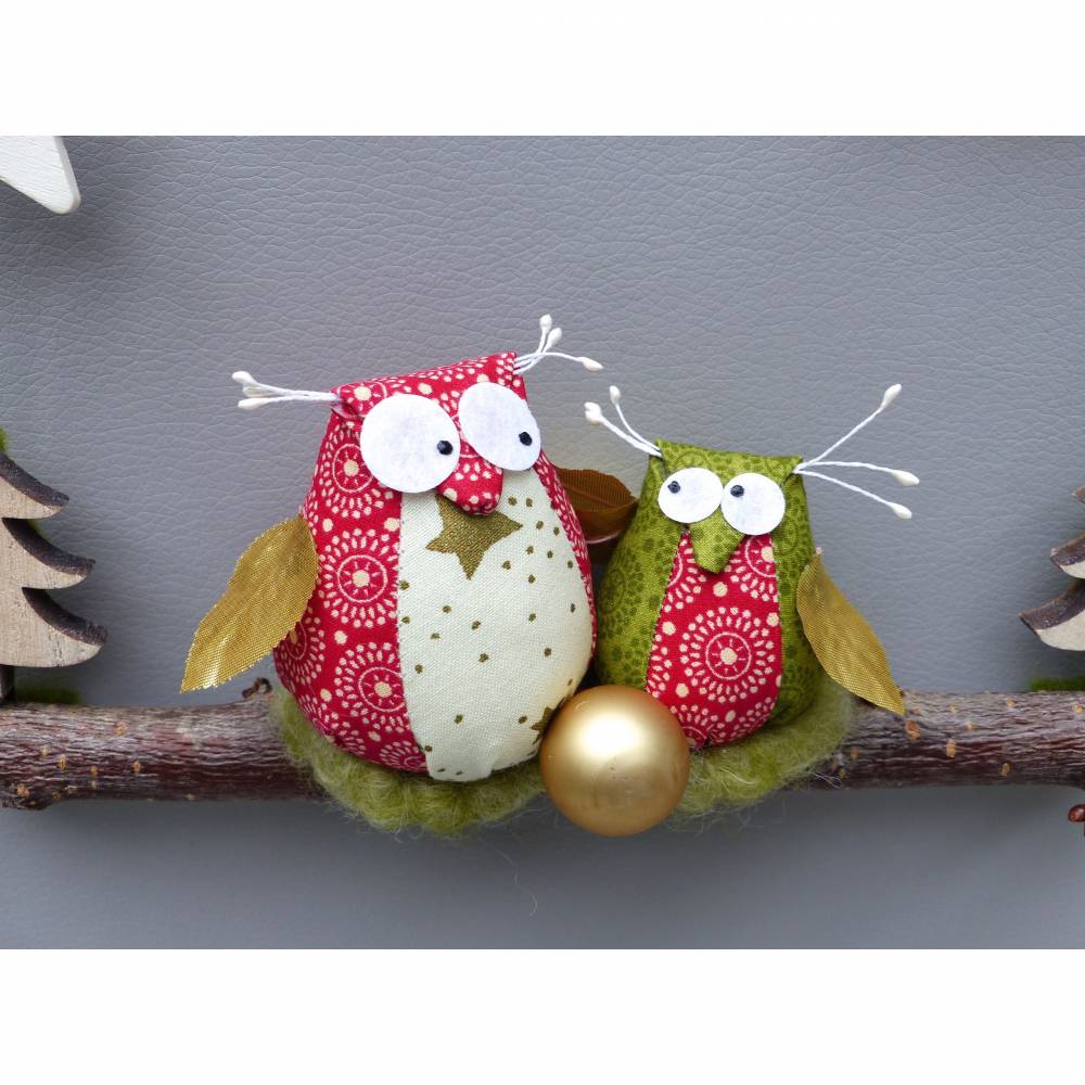 Türkranz* mit Eulen-Paar auf Ast, Weihnachts-Fensterdeko für den Advent Bild 3