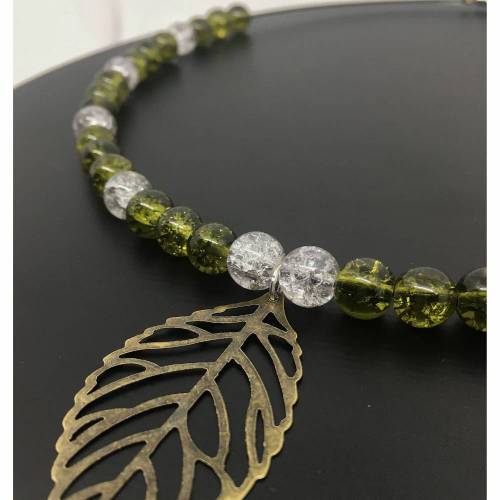 Collier in Naturfarben | Glasperlen | Blatt |