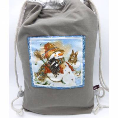 Rucksack, Turnbeutel, Sportbeutel, Schneemann, Dachs und Hase