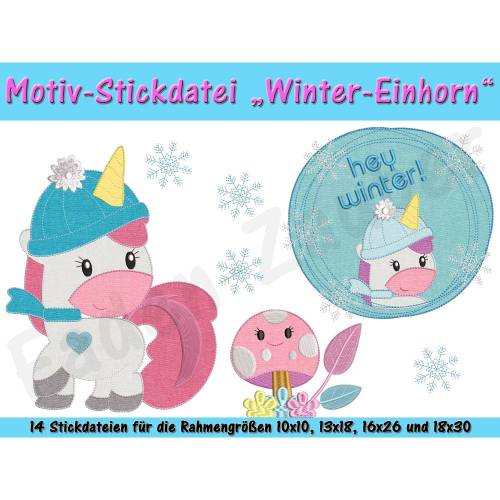 Winter-Einhorn - Stickdatei-Set für den 10x10cm bis 18x30cm Rahmen