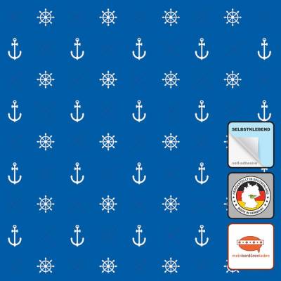 Vlies Bordüre: Maritim - Anker & Steuerrad - optional selbstklebend - 18 cm Höhe