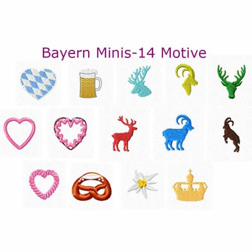 Stickdatei Bayern-Minis 10x10 Rahmen 14 Dateien Tracht Landhaus Wiesn Oktoberfest Bavaria