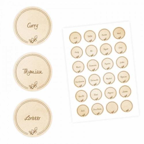 24 Gewürzetiketten - hellbraun - 22 beschriftet 2 blanko - rund 4 cm Ø - Küchen Aufkleber Sticker