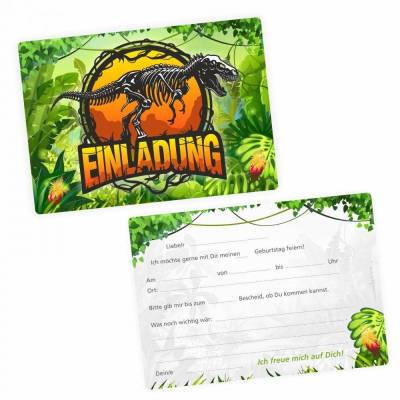 10 coole Einladungskarten Dinosaurier T-Rex Triceratops inkl. 10 transparenten Briefumschlägen - Kindergeburtstag