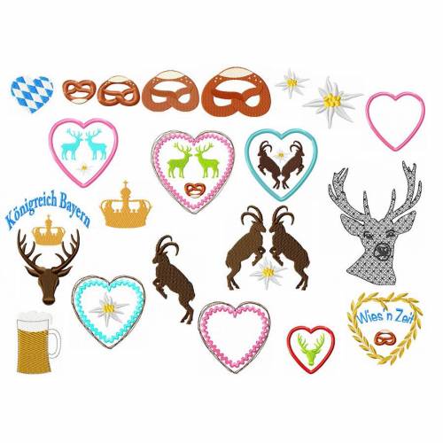 Stickdatei Set Bayern 23 tlg. Tracht bayerisch Landhaus Oktoberfest Bavaria