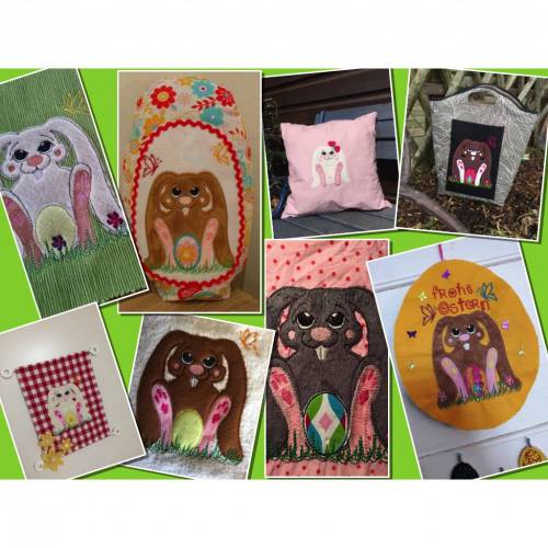 28 tlg. Stickdatei Set Hase Doodle + Applikation