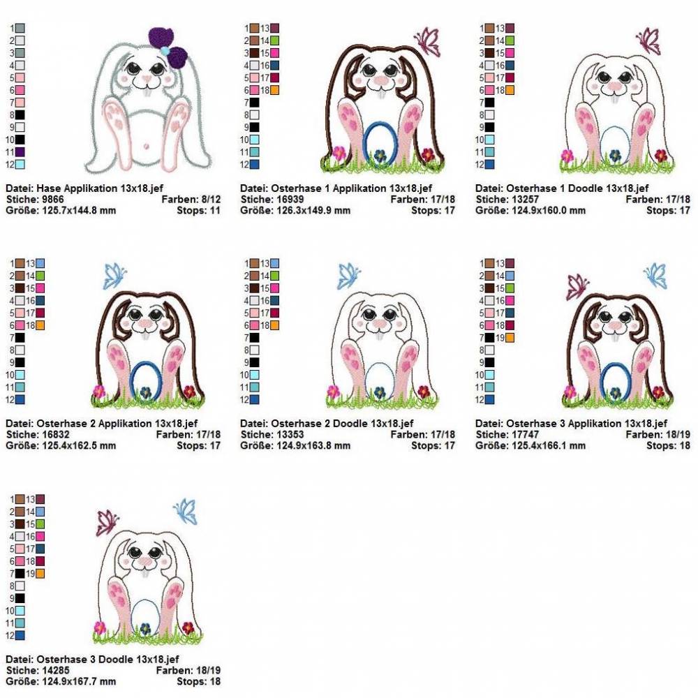 28 tlg. Stickdatei Set Hase Doodle + Applikation Bild 2