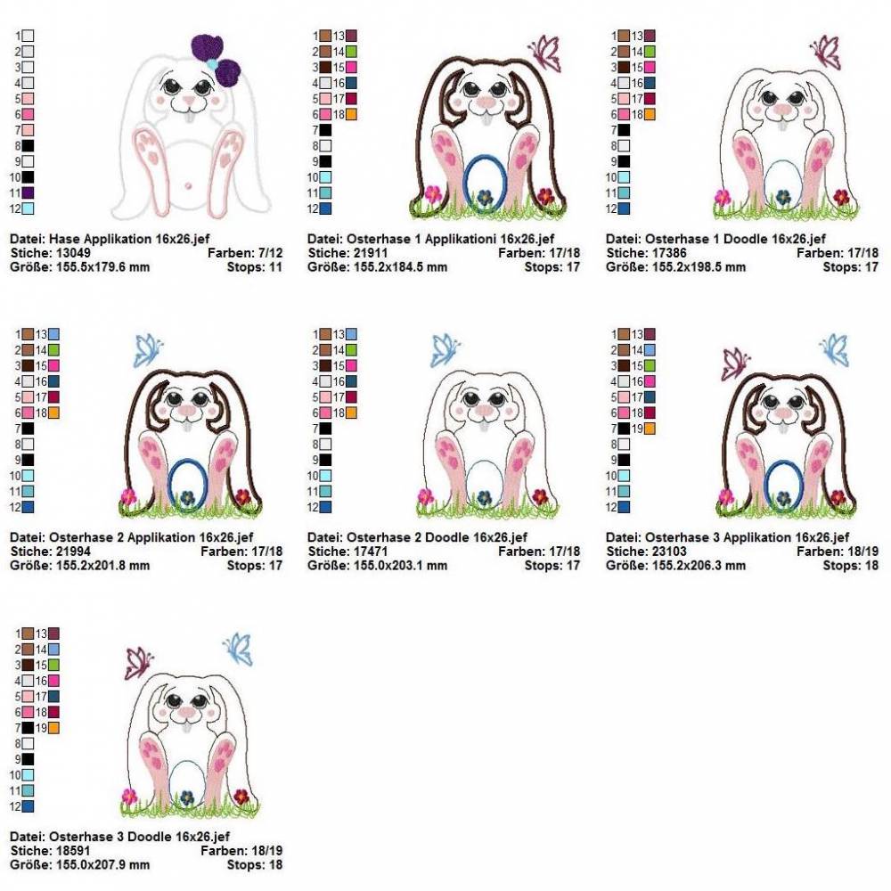 28 tlg. Stickdatei Set Hase Doodle + Applikation Bild 3