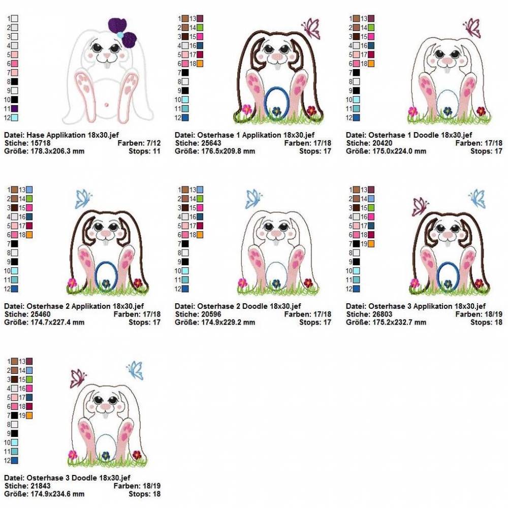 28 tlg. Stickdatei Set Hase Doodle + Applikation Bild 4