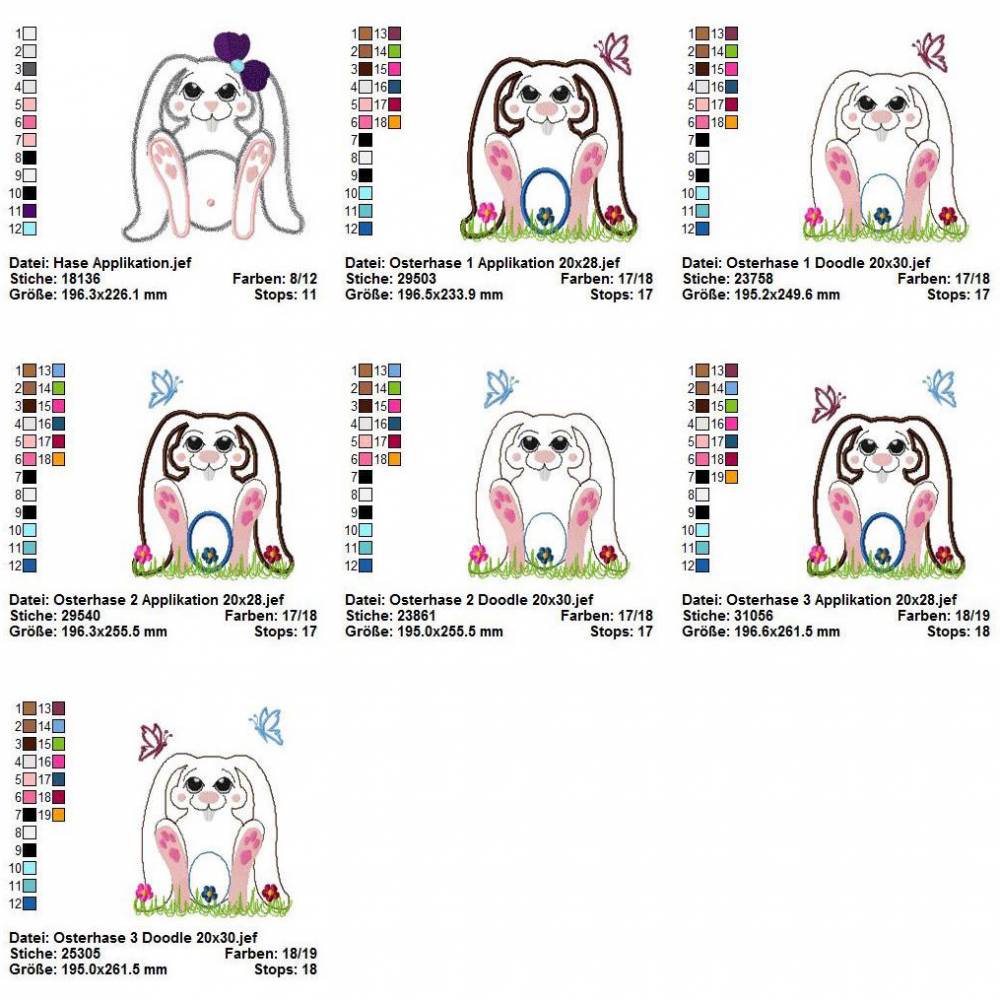 28 tlg. Stickdatei Set Hase Doodle + Applikation Bild 5