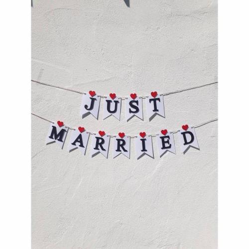 Hochzeitsgirlande Just Married Papiergirlande zur Hochzeit Wimpelkette Hochzeitsdeko Dekoration aus Papier Fahnengirlande Wedding
