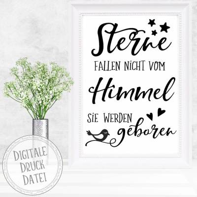 PDF Datei | Kunst - Druck | Sterne fallen nicht vom Himmel| Kinderzimmer Bild |A4 
