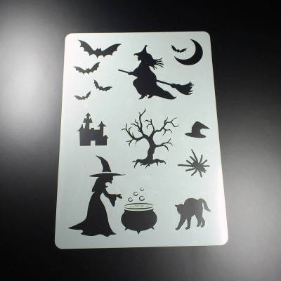 Schablone Hexe Fledermaus Katze Spinne Halloween - BA02