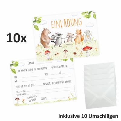 10 Einladungskarten Freunde auf Wiese inkl. 10 Transparenten Briefumschlägen Kindergeburtstag Mädchen Junge Einl