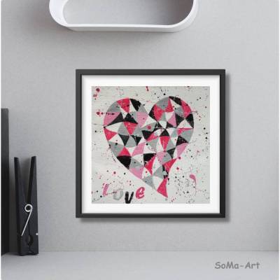 Kleine Malerei in Acryl auf Künstlerpapier, ungerahmt, Herzen, Liebe, Kleine Kunstwerke, Wanddekoration, Modern