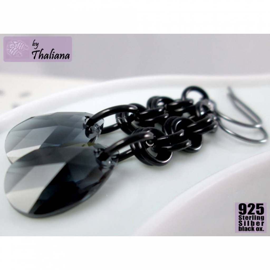 dunkelgraue DARKNESS Pendel Ohrringe Echtsilber Bild 1