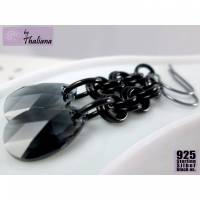 dunkelgraue DARKNESS Pendel Ohrringe Echtsilber