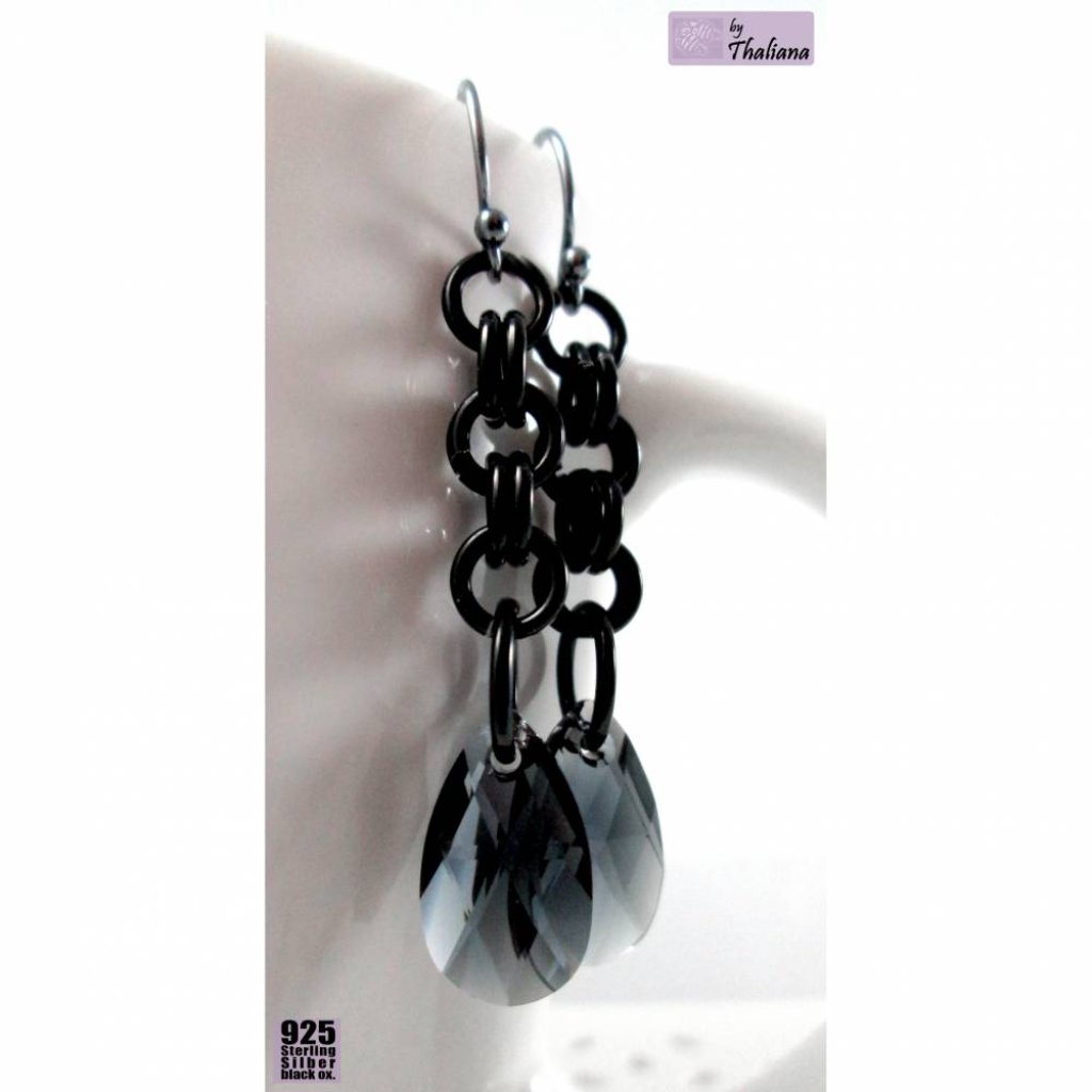 dunkelgraue DARKNESS Pendel Ohrringe Echtsilber Bild 3