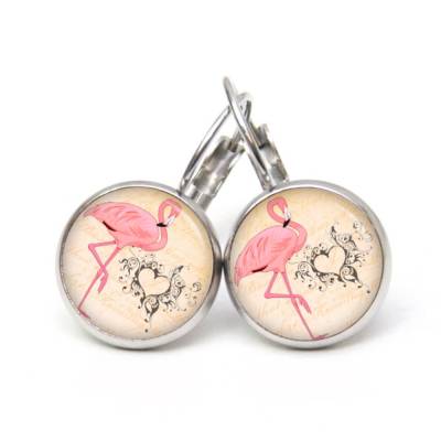 Ohrhänger Flamingo mit Herz - verschiedene Größen - Edelstahl