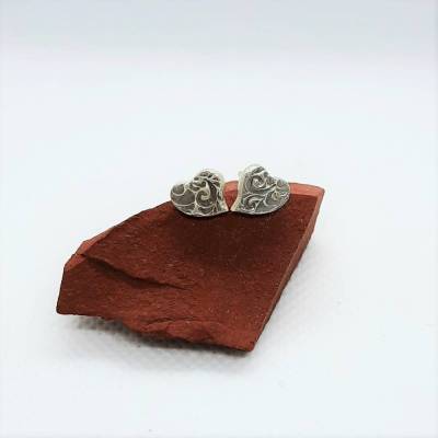Silber-Ohrstecker gemusterte Herzchen aus 999 Silber