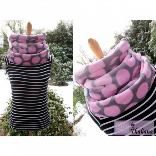 BIG DOTS hellgrauer Schal Punkte rosa Loopschal