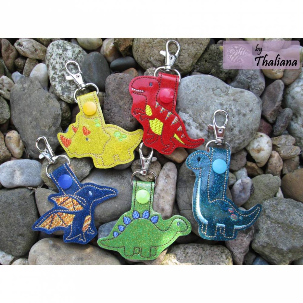 5er Set bunte Dino Anhänger für Kindergartentasche Bild 1