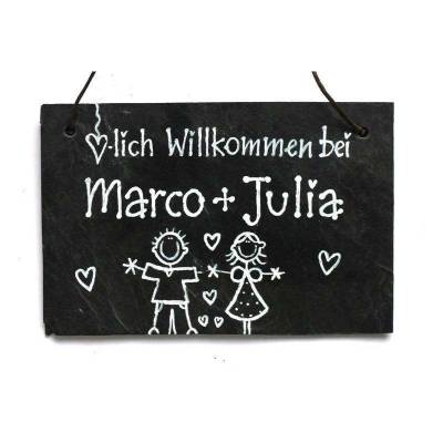 Personalisiertes Schiefertürschild für Paare – Handgemachtes Willkommensschild mit Namen, wetterfest, exklusiv, individuelle Geschenkidee