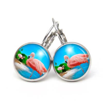 Ohrhänger Flamingo am Strand  und Meer - verschiedene Größen - Edelstahl