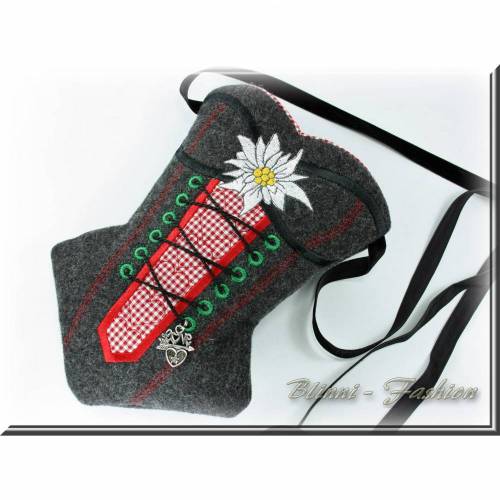 CORSAGE - Schultertasche, kleines Korsett Trachten Täschchen aus Wollstoff zum Oktoberfest, Wiesntasche