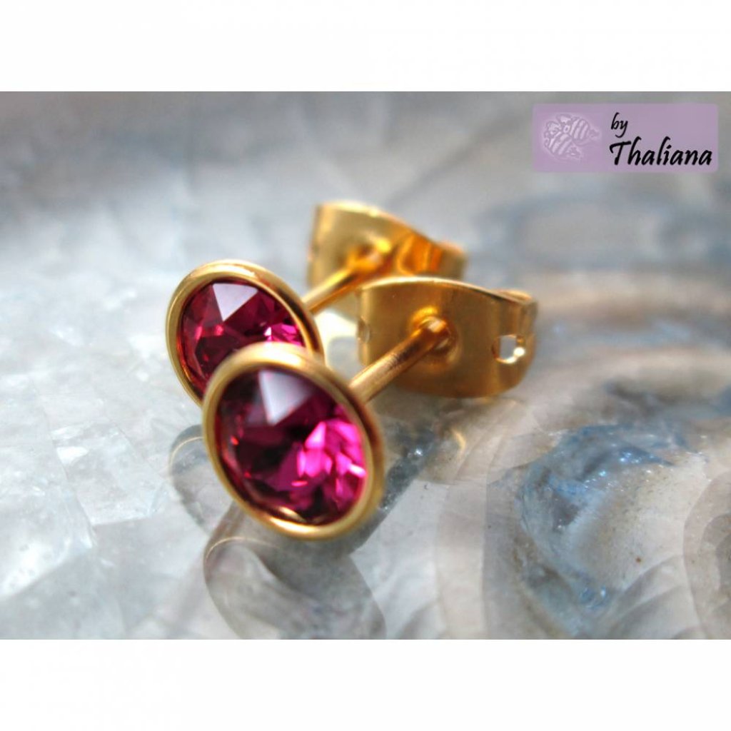 funkelnde vergoldete MINI Ohrstecker Fuchsia pink Bild 1