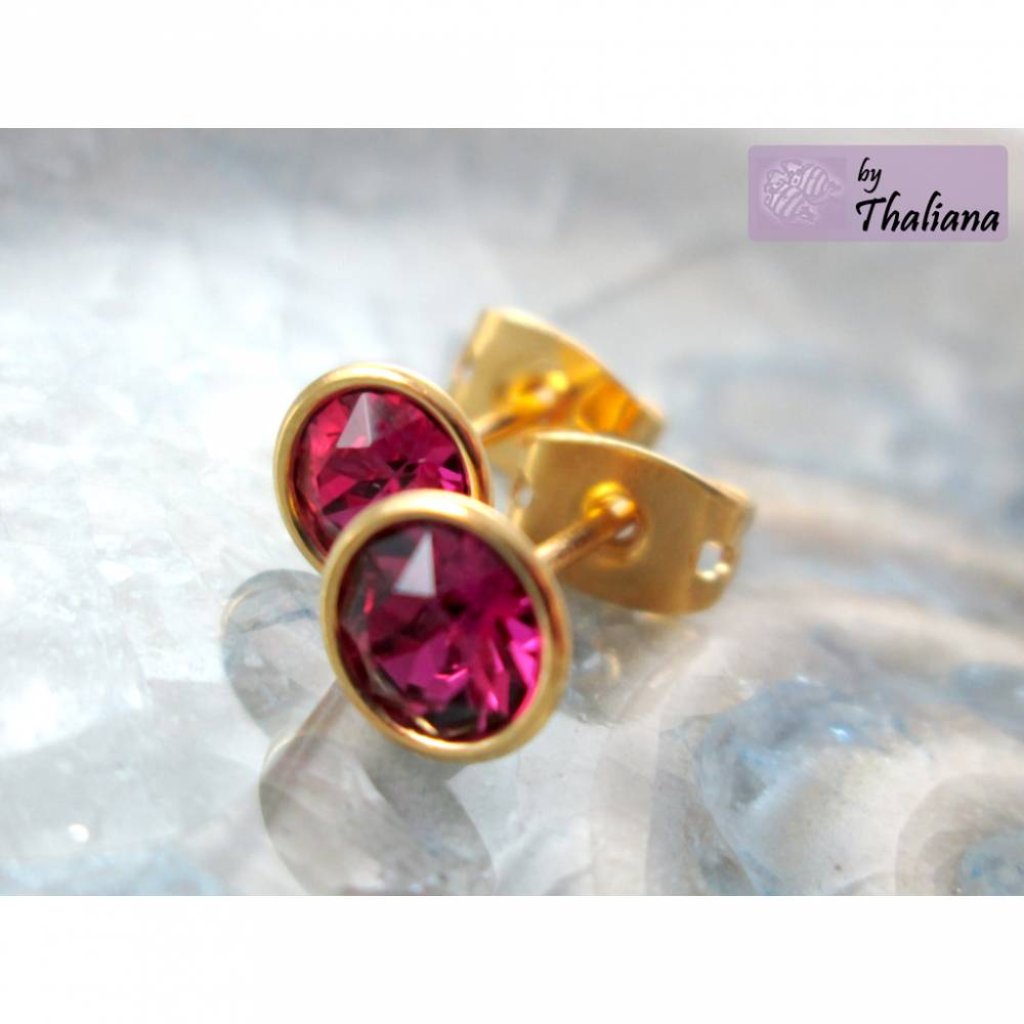 funkelnde vergoldete MINI Ohrstecker Fuchsia pink Bild 3