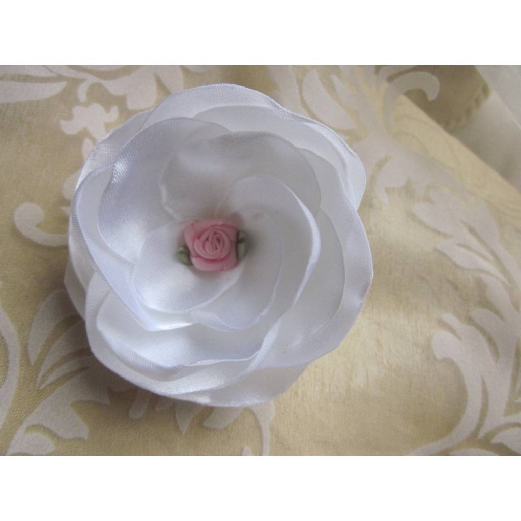 Braut Brosche und Klammer Weiß Rosa Stoffblume