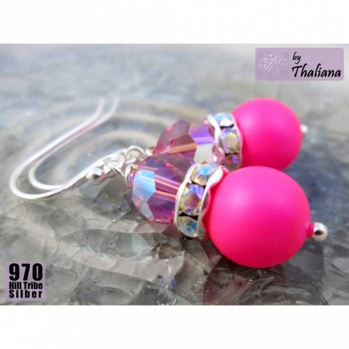 Echt Silber NEONleuchten neonpinke Ohrringe Hänger