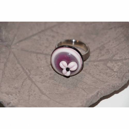 Ringtop Glas Lampwork rosa pink mit Blume – handgefertigter Ringaufsatz Unikat