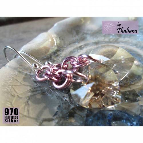 SEIDENHERZ  Ohrringe cremefarben mit Herzen