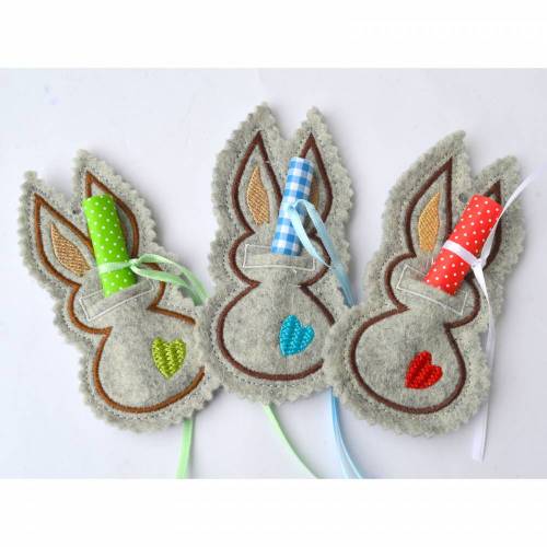 ITH Stickdatei Geschenkanhänger kleiner Hase für Glückwünsche und Geldgeschenke