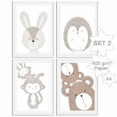 Kinderzimmer Bilder Tiere – Skandinavische Waldtiere Poster Set 2 | Minimalistischer Kunstdruck auf 400g/m² Papier