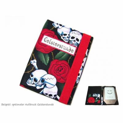 aufklappbare eReader eBook Reader Tablet Hülle Skulls N' Roses schwarz rot bis max 8 Zoll, Maßanfertigung