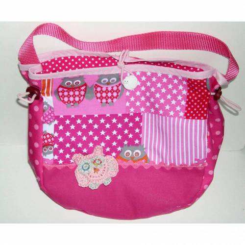 Lenker-Tasche, Laufrad-Tasche, Fahrradtasche, Kindergarten-Tasche, rosa Eule, Fahrradtasche Mädchen, Dreirad-Tasche, Häkel-Applikation,