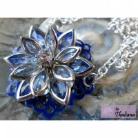 UNIKAT blaue Funkelblütenkette Kette mit Blüte