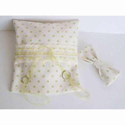 Ringkissen, Ringkissen mit Spitze und Organzabändern, Handarbeit, Ringkissen-Hochzeit, Ringkissen mint, Ringkissen weiß mit Punkten, grün