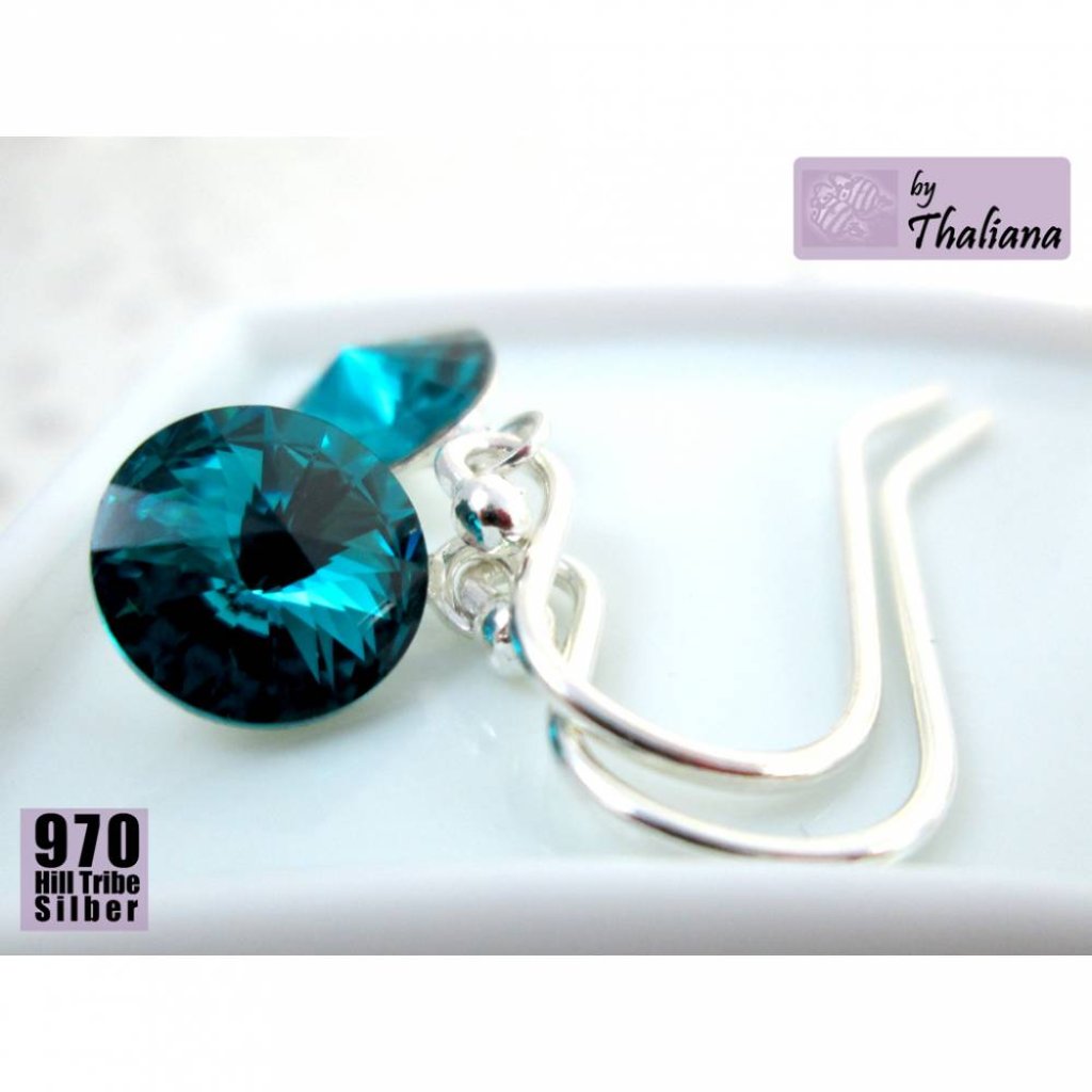 Mini-FUNKELei TIEFER OZEAN petrol Ohrringe Silber Bild 1