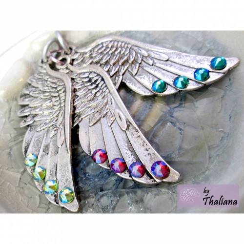 XXL Flügel Anhänger Kette mit pinkem Glitzer pink