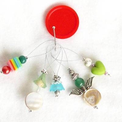 5 Maschenmarkierer kleiner Mix – Stricken mit Wichtel, Glocken, Engel, Würfel & Herz – Handarbeit, Geschenkidee