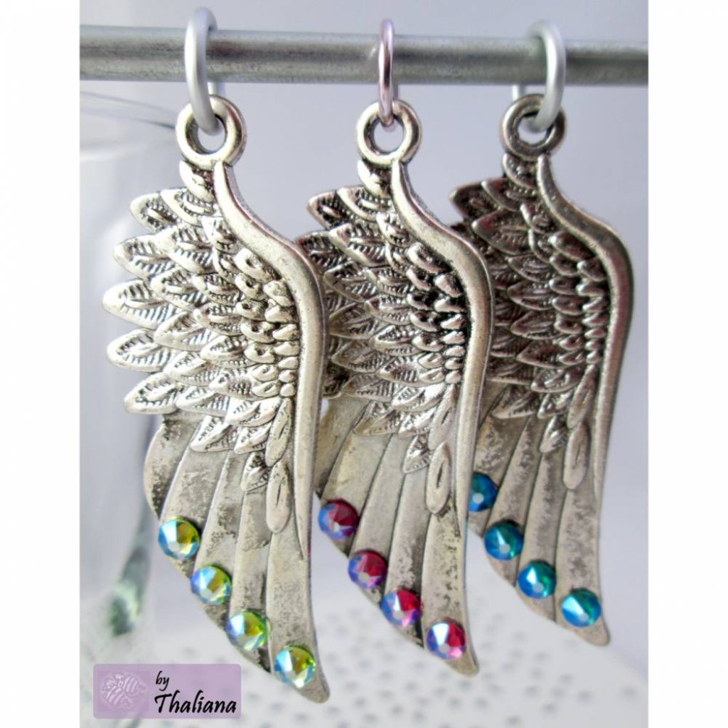 XXL Flügel Anhänger Kette mit türkisem Glitzer Bild 4