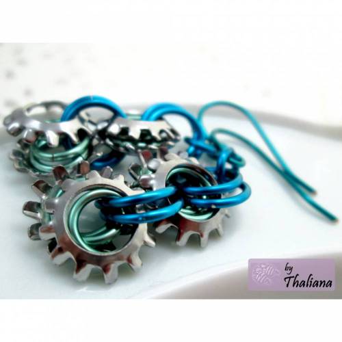 türkis petrolfarbene STEAMPUNK Ohrringe Ohrhänger