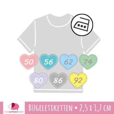54 mini permanent Bügeletiketten | Herz - Größenetiketten - 2,5 x 1,7 cm