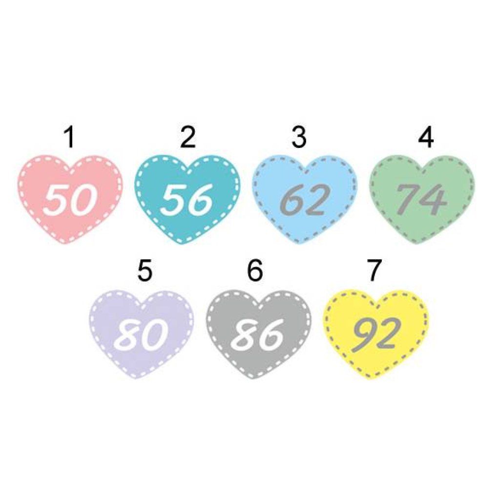 54 mini permanent Bügeletiketten | Herz - Größenetiketten - 2,5 x 1,7 cm Bild 2