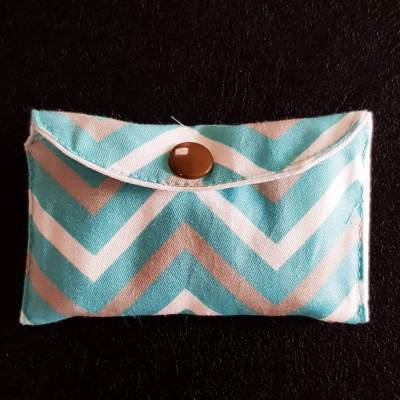 Tampontäschchen, Tamponetui, kleine Geldbörse, Unikat – 6 cm x 9.5 cm, türkis-creme Zickzack, handgemacht
